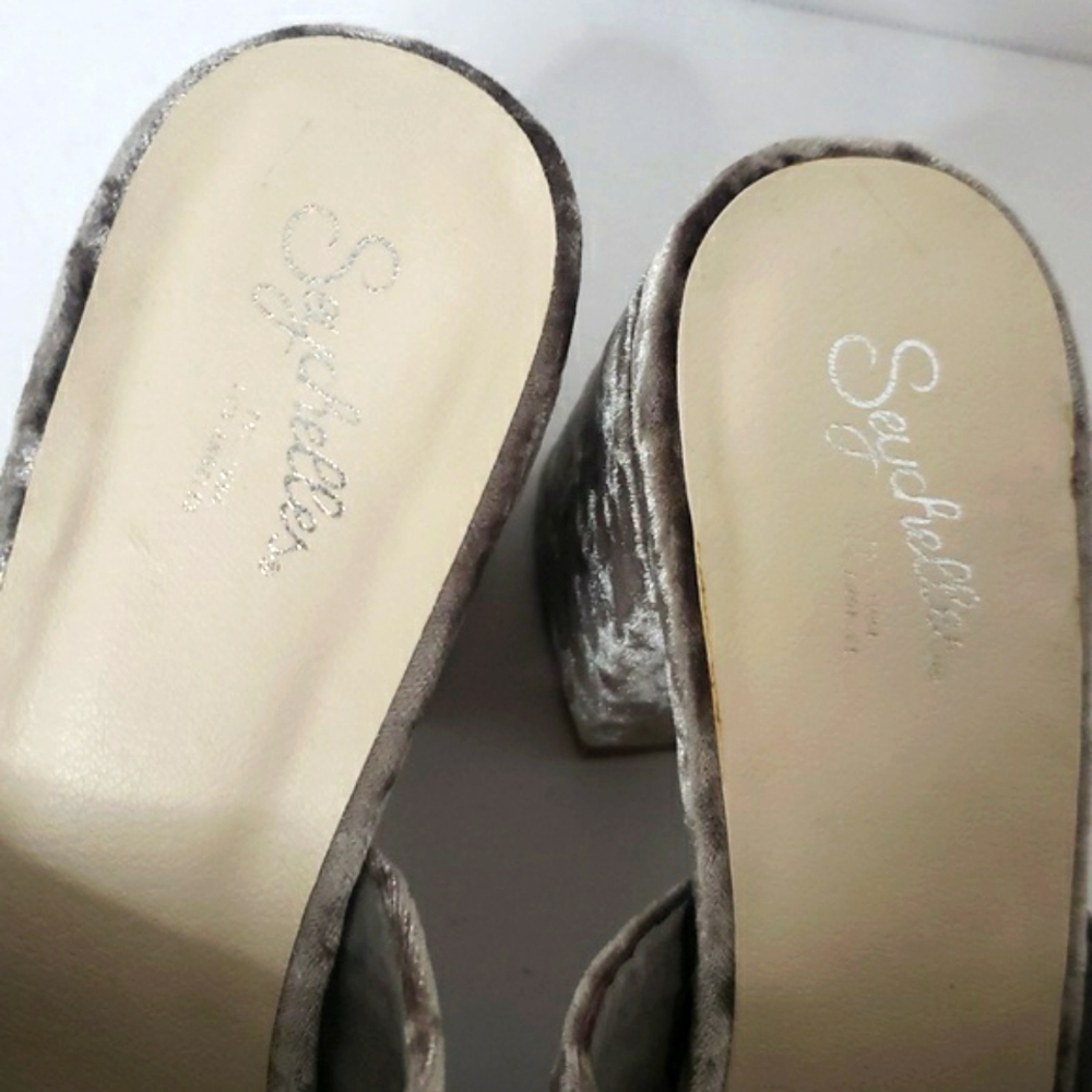 Seychelles Velvet Commute Block Heel Sandal Mules Grey Slip In Round Toe - Picture 8 of 17